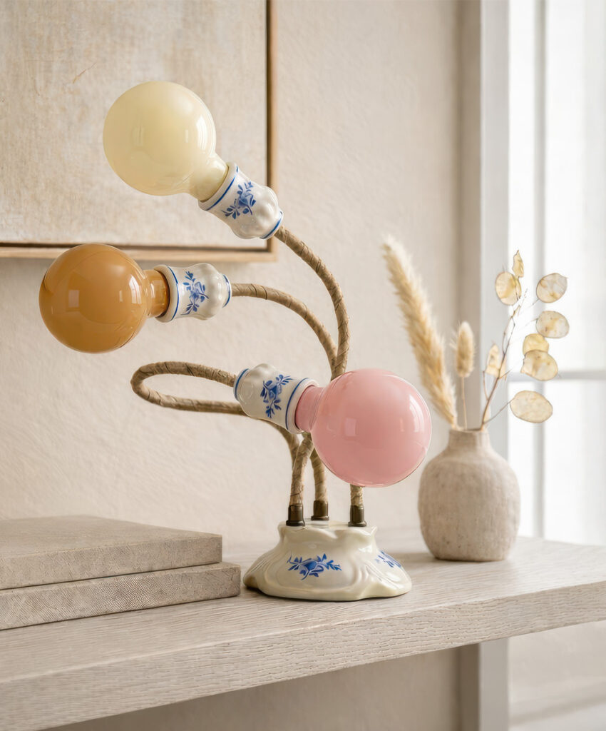 Bordslampa med tre böjbara armar.